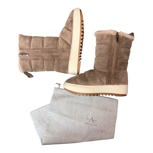 Aquatalia Waterproof Winter Boots Suede Fur Side Zip Light Taupe New Size US 5.5 - Picture 4 of 12